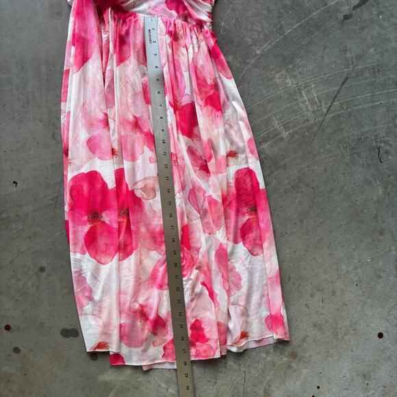 Cameo Ruched Mesh One Shoulder Maxi Dress Women's L Fuschia Floral Print - Picture 11 of 12